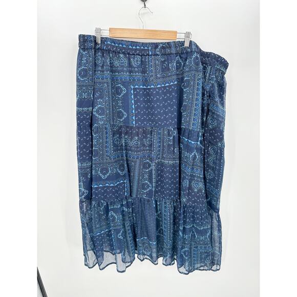 Coldwater Midi Skirt Blue Paisley Ruffle Elastic Stretch Waist Women Size 3X - Picture 11 of 12